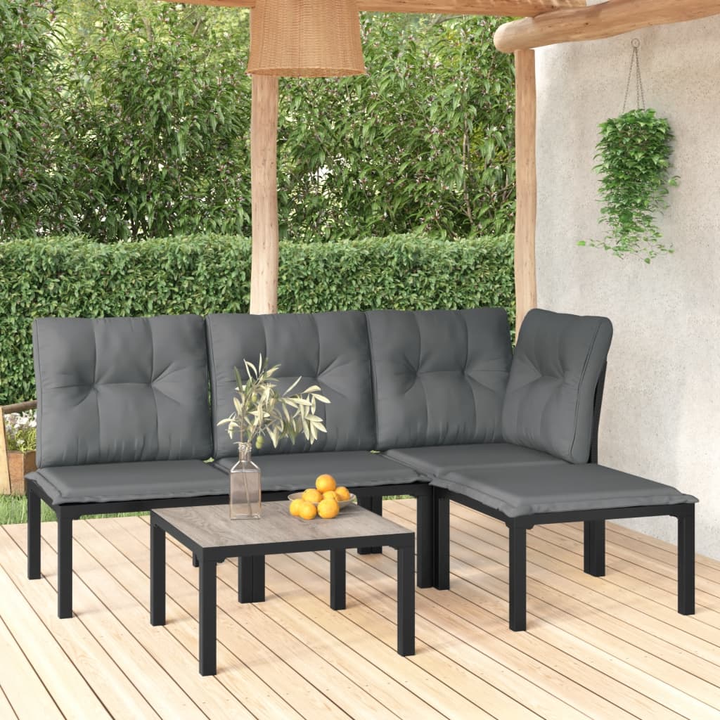 Set Salotto da Giardino 5 pz Nero e Grigio in Polyrattan | homemem39