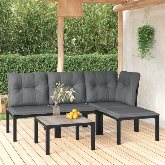 Set Salotto da Giardino 5 pz Nero e Grigio in Polyrattan - homemem39