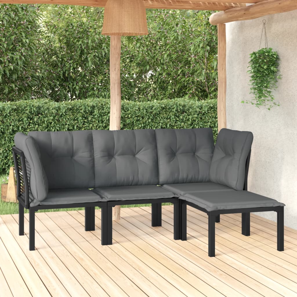 Set Salotto da Giardino 4 pz Nero e Grigio in Polyrattan - homemem39