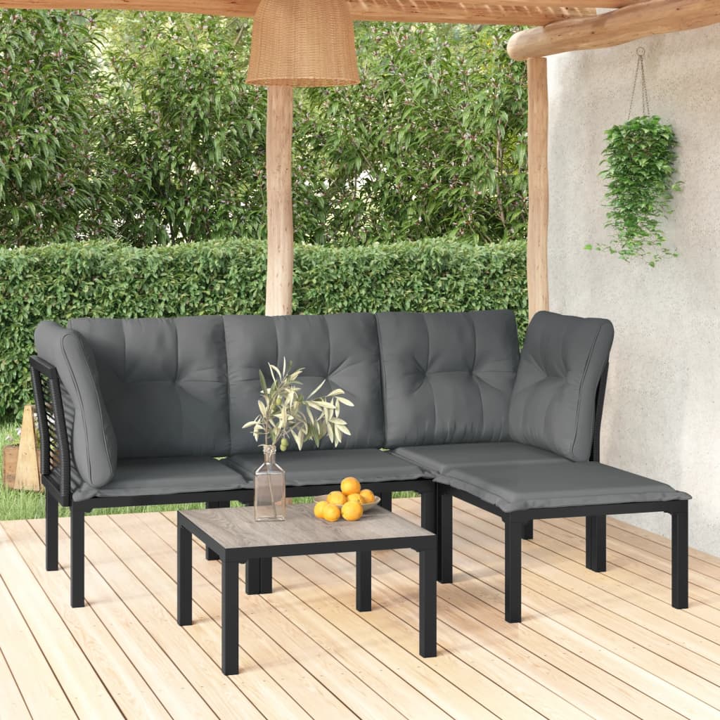 Set Salotto da Giardino 5 pz Nero e Grigio in Polyrattan - homemem39