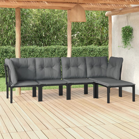 Set Salotto da Giardino 5 pz Nero e Grigio in Polyrattan - homemem39