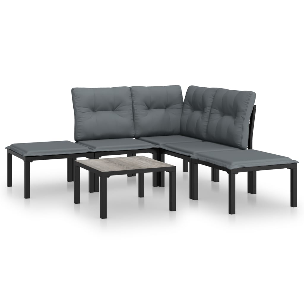 Set Salotto da Giardino 6 pz in Polyrattan Nero e Grigio | homemem39