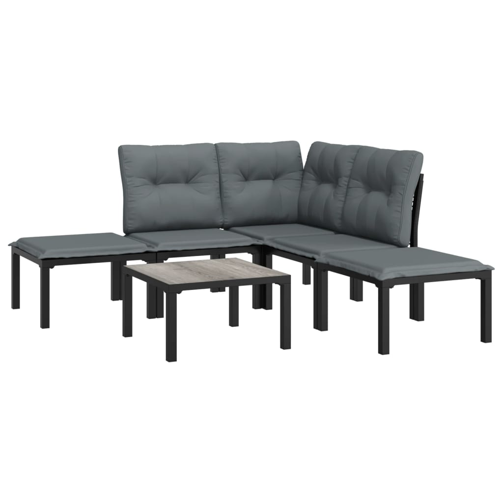 Set Salotto da Giardino 6 pz in Polyrattan Nero e Grigio | homemem39