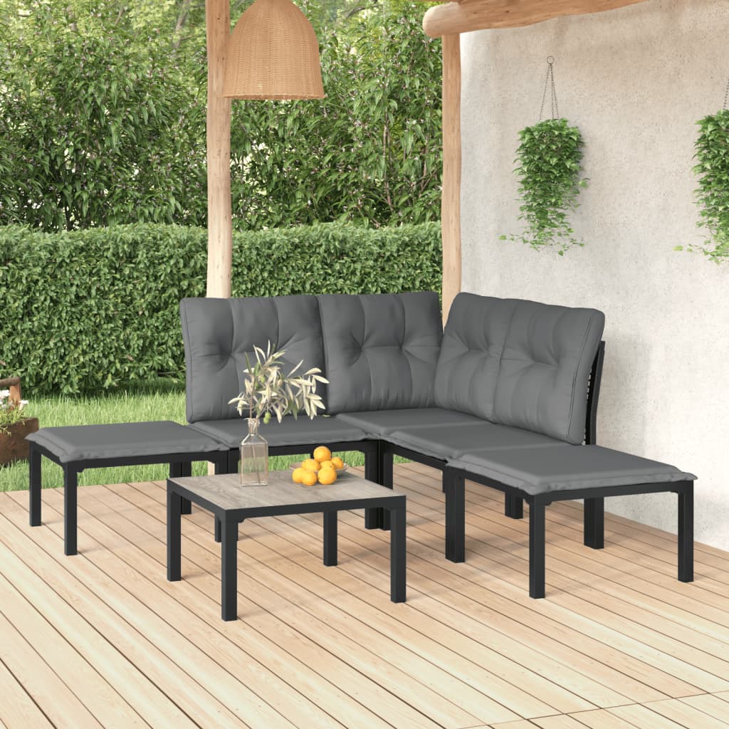 Set Salotto da Giardino 6 pz in Polyrattan Nero e Grigio | homemem39