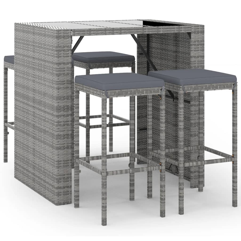 Set Bar da Giardino 5 pz con Cuscini in Polyrattan Grigio | homemem39