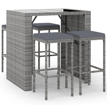 Set Bar da Giardino 5 pz con Cuscini in Polyrattan Grigio | homemem39