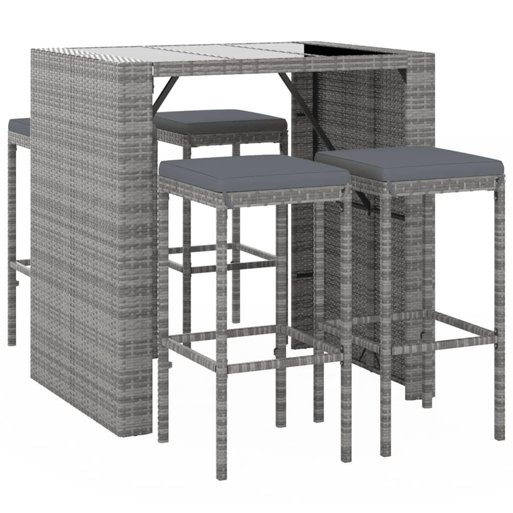 Set Bar da Giardino 5 pz con Cuscini in Polyrattan Grigio | homemem39