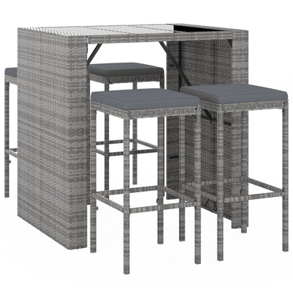 Set Bar da Giardino 5 pz con Cuscini in Polyrattan Grigio | homemem39
