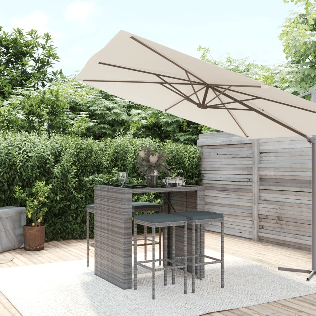 Set Bar da Giardino 5 pz con Cuscini in Polyrattan Grigio | homemem39