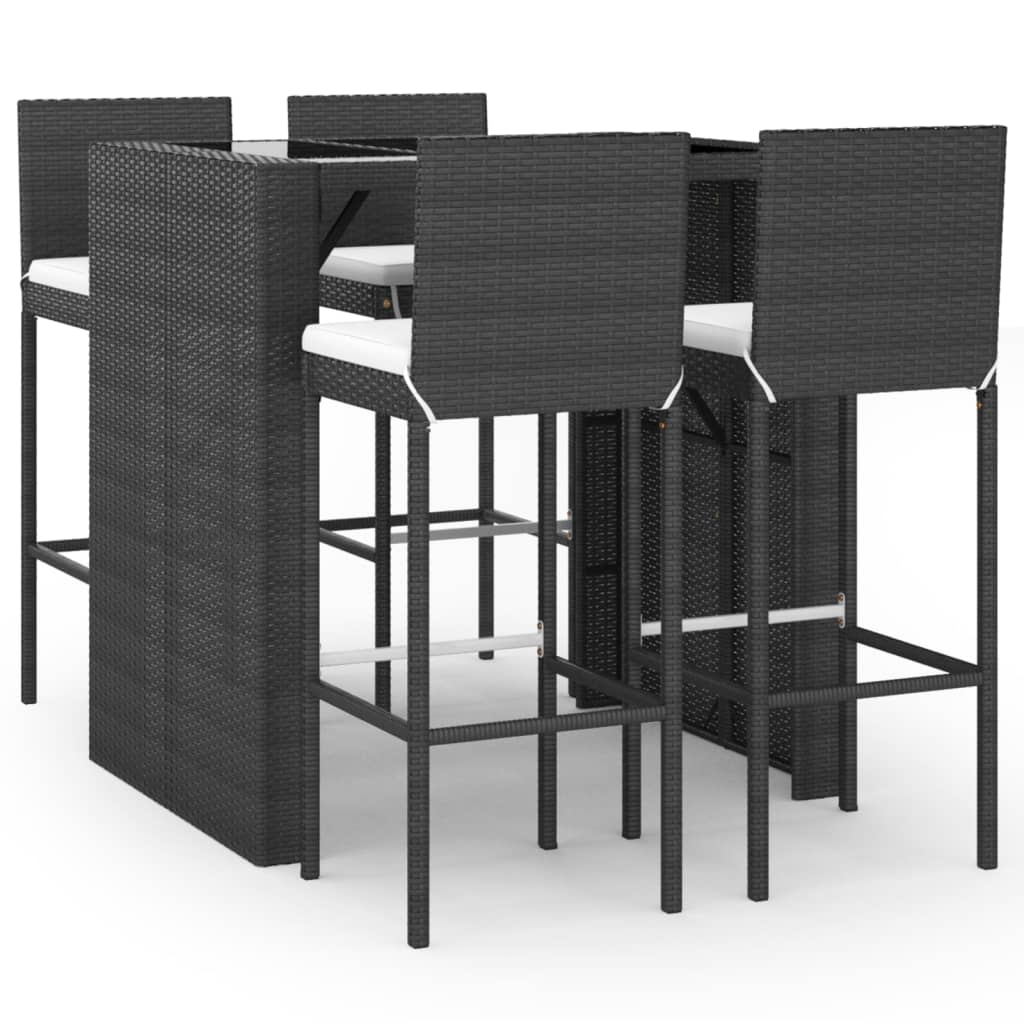 Set Bar da Giardino 5 pz con Cuscini in Polyrattan Nero | homemem39