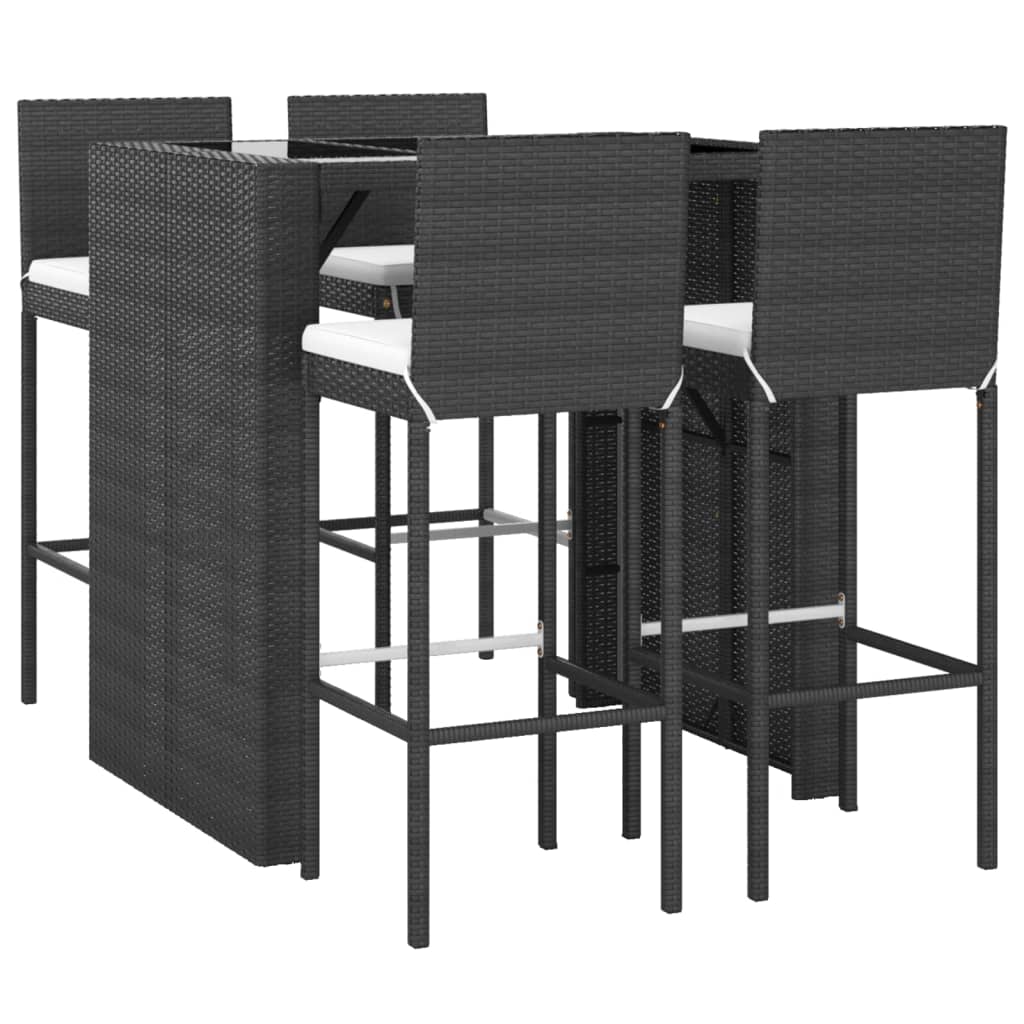Set Bar da Giardino 5 pz con Cuscini in Polyrattan Nero | homemem39