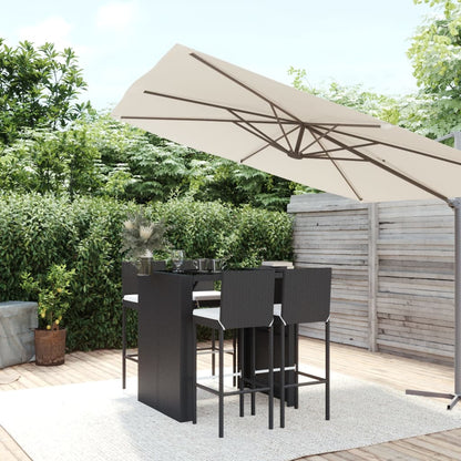 Set Bar da Giardino 5 pz con Cuscini in Polyrattan Nero | homemem39