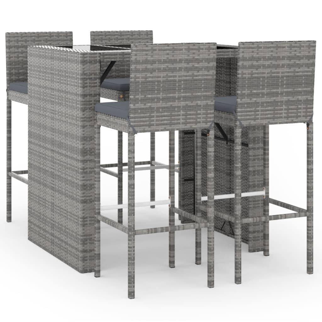Set Bar da Giardino 5 pz con Cuscini in Polyrattan Grigio | homemem39