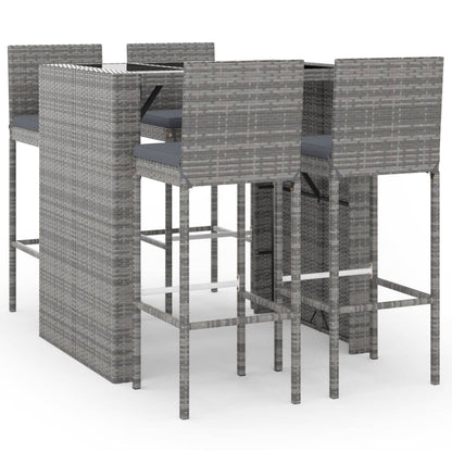 Set Bar da Giardino 5 pz con Cuscini in Polyrattan Grigio | homemem39