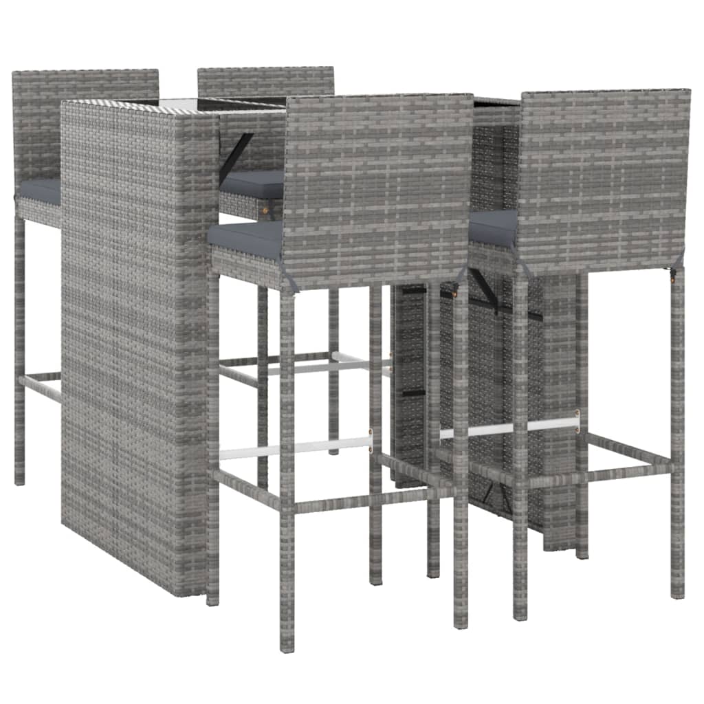 Set Bar da Giardino 5 pz con Cuscini in Polyrattan Grigio | homemem39