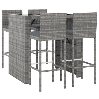 Set Bar da Giardino 5 pz con Cuscini in Polyrattan Grigio | homemem39