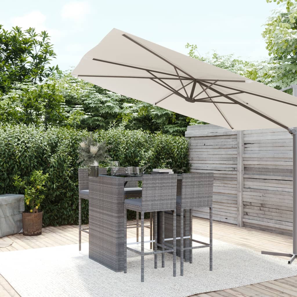 Set Bar da Giardino 5 pz con Cuscini in Polyrattan Grigio | homemem39