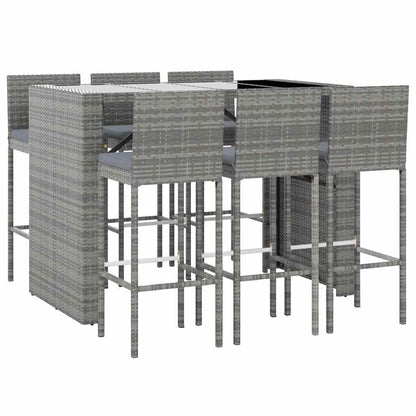 Set Bar da Giardino 7 pz con Cuscini in Polyrattan Grigio | homemem39