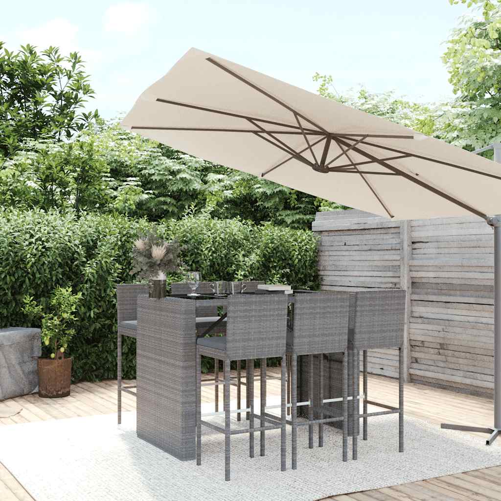 Set Bar da Giardino 7 pz con Cuscini in Polyrattan Grigio | homemem39