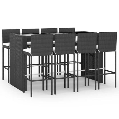 Set Bar da Giardino 9 pz con Cuscini in Polyrattan Nero | homemem39