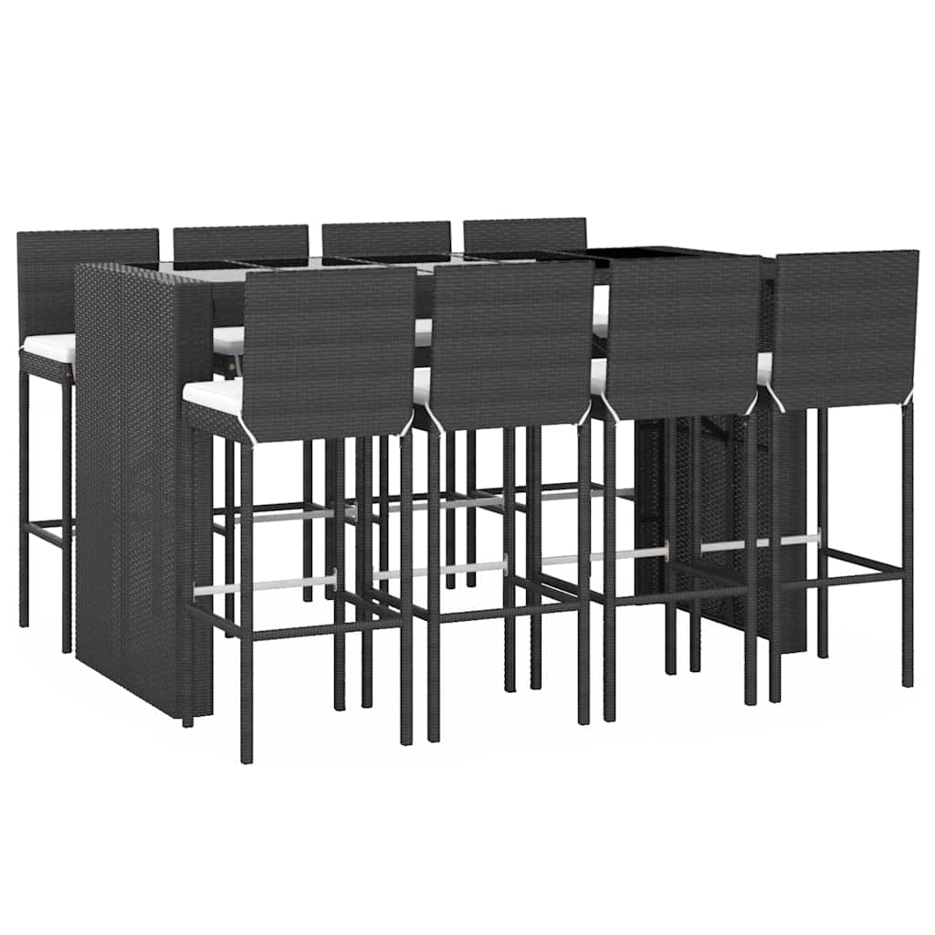 Set Bar da Giardino 9 pz con Cuscini in Polyrattan Nero | homemem39
