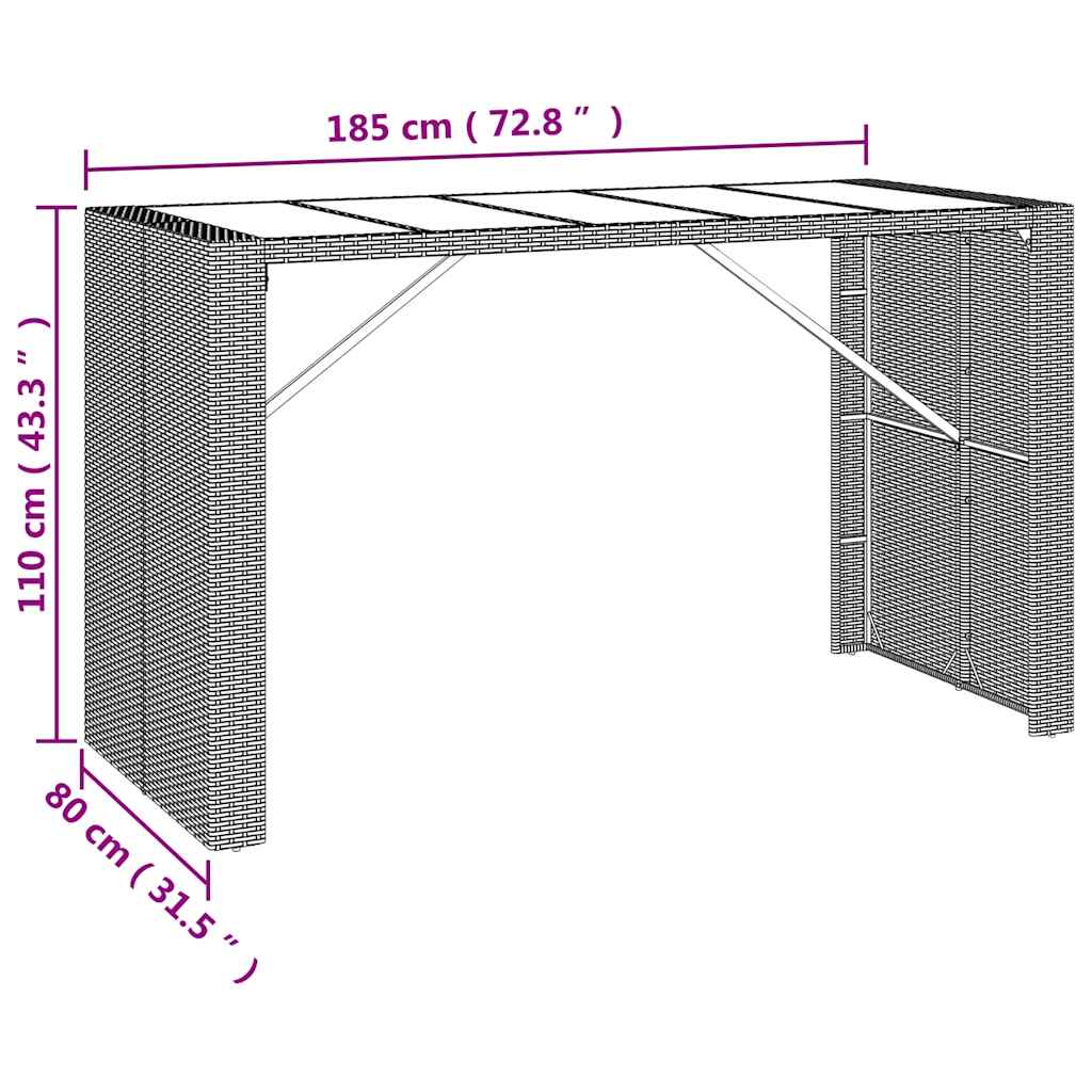 Set Bar da Giardino 9 pz con Cuscini in Polyrattan Nero | homemem39