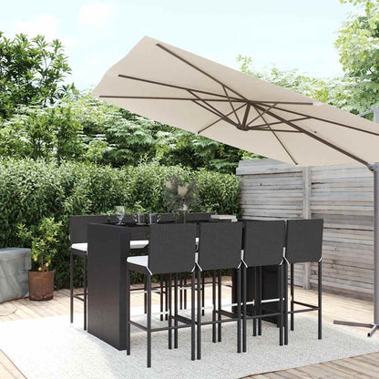 Set Bar da Giardino 9 pz con Cuscini in Polyrattan Nero | homemem39