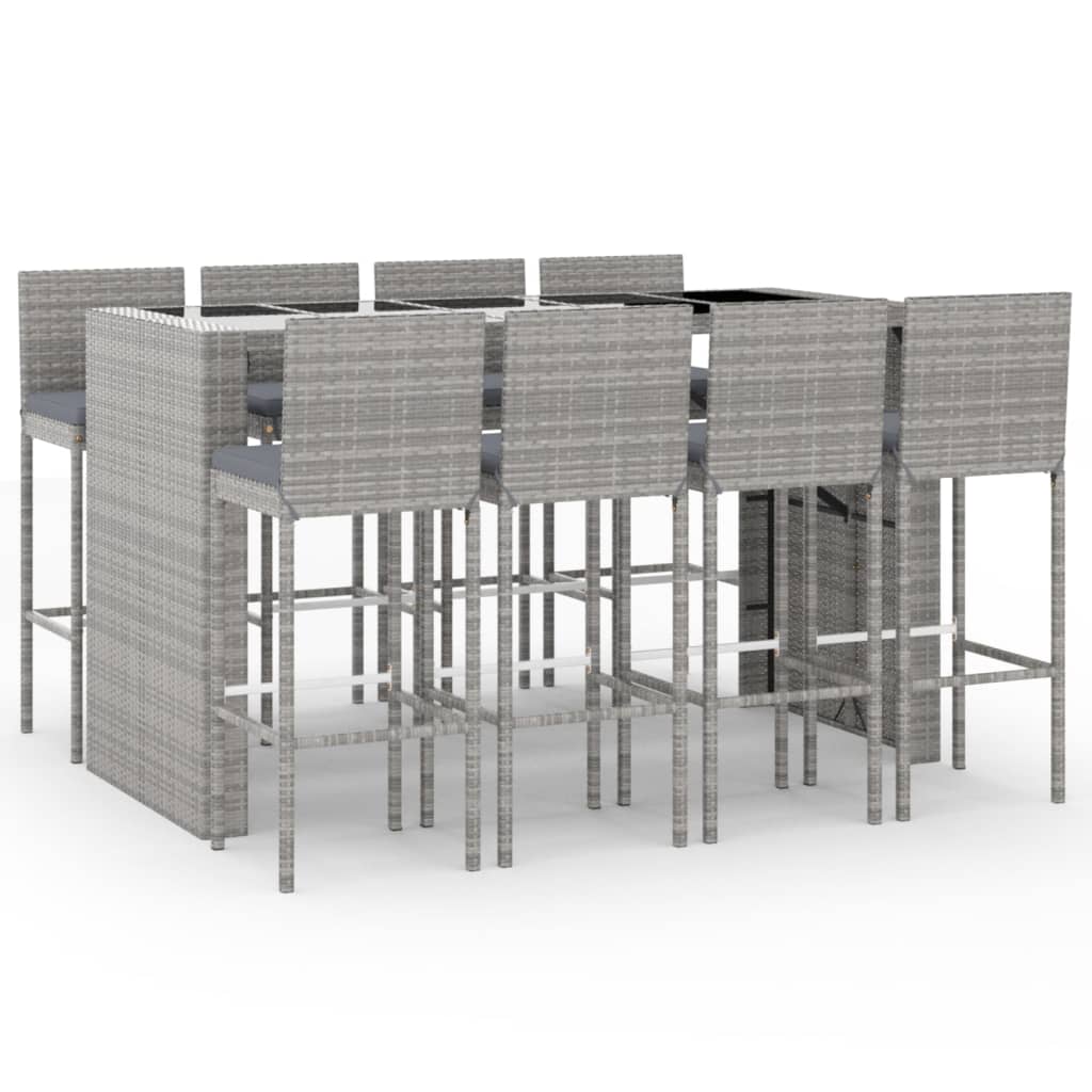Set Bar da Giardino 9 pz con Cuscini in Polyrattan Grigio | homemem39