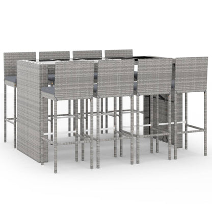 Set Bar da Giardino 9 pz con Cuscini in Polyrattan Grigio | homemem39