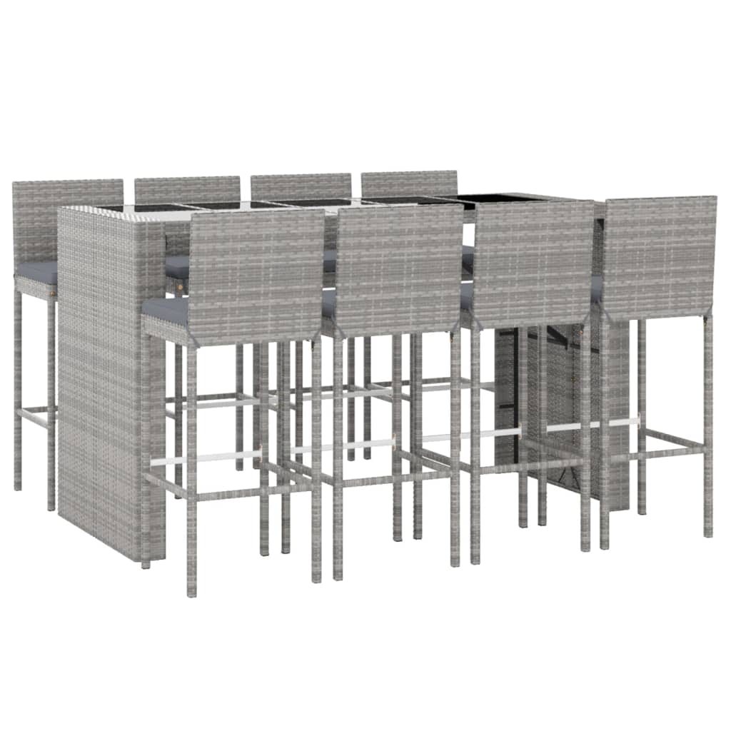 Set Bar da Giardino 9 pz con Cuscini in Polyrattan Grigio | homemem39