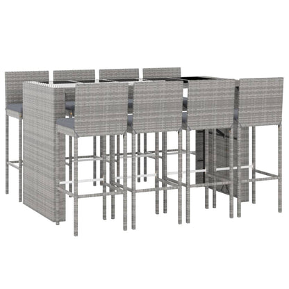 Set Bar da Giardino 9 pz con Cuscini in Polyrattan Grigio | homemem39