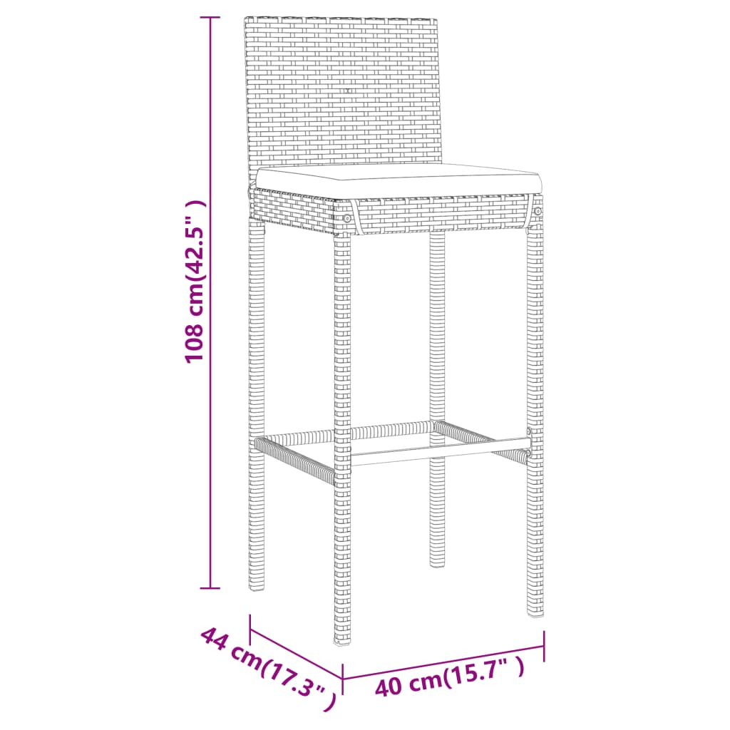 Set Bar da Giardino 9 pz con Cuscini in Polyrattan Grigio | homemem39