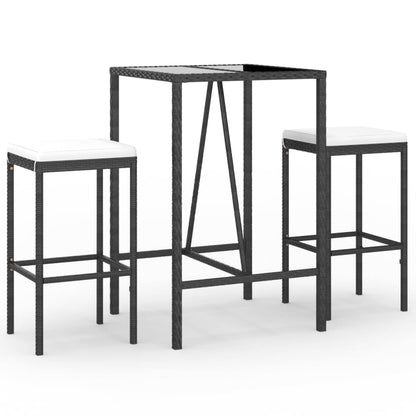 Set Bar da Giardino 3 pz con Cuscini in Polyrattan Nero | homemem39