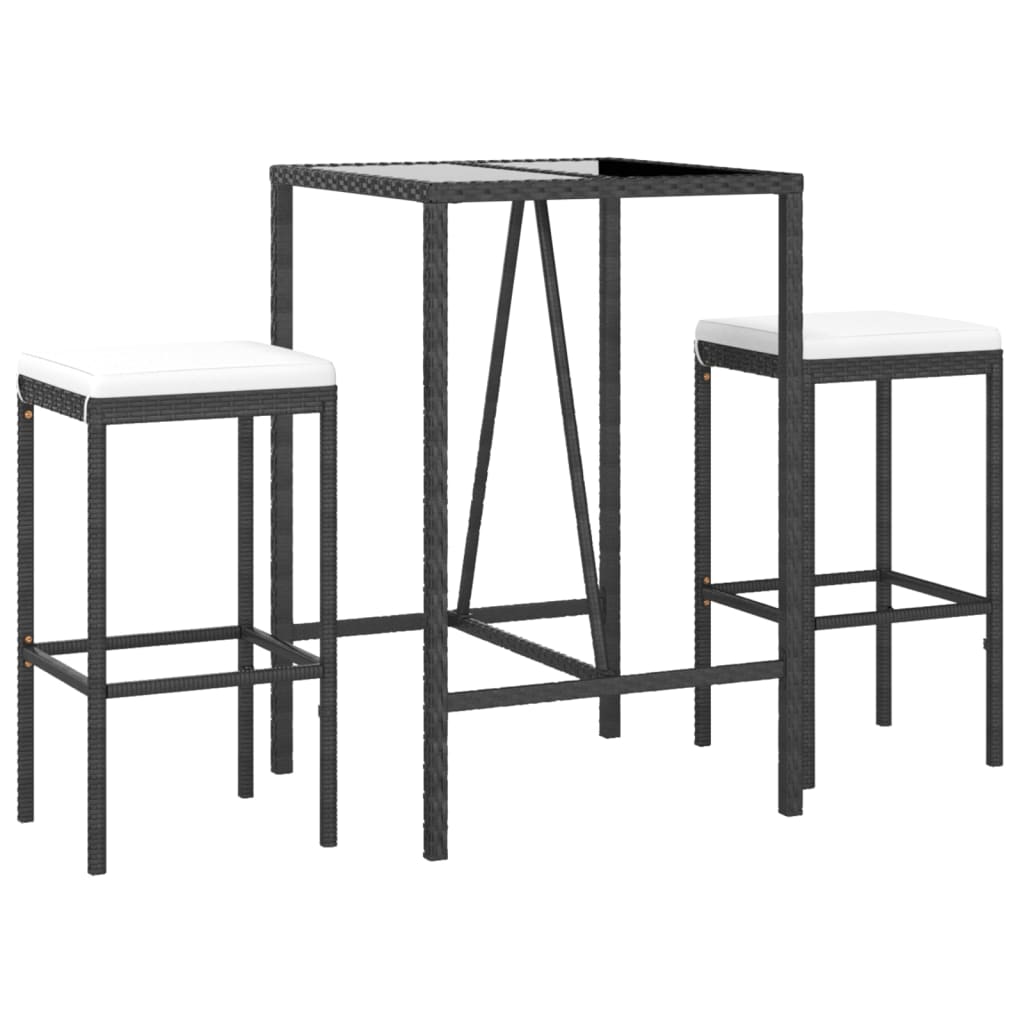 Set Bar da Giardino 3 pz con Cuscini in Polyrattan Nero | homemem39