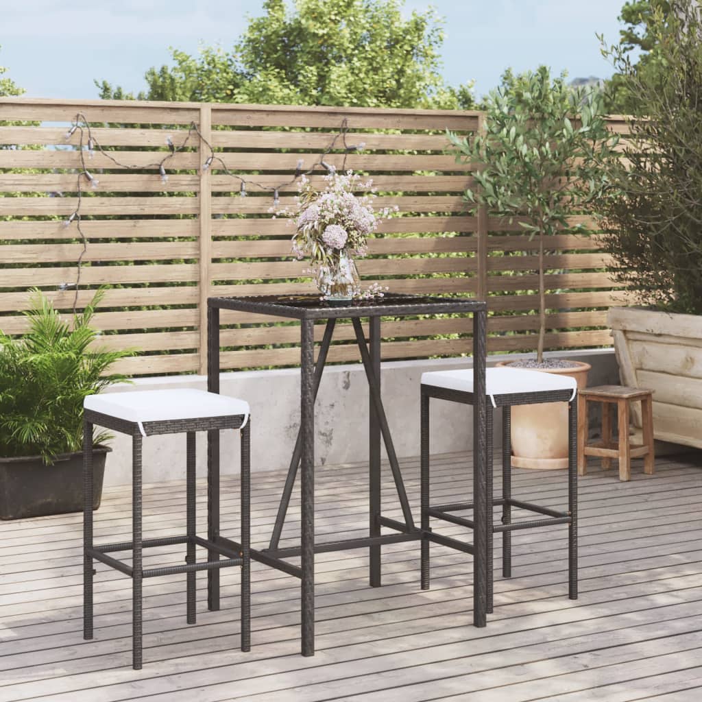 Set Bar da Giardino 3 pz con Cuscini in Polyrattan Nero | homemem39