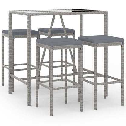 Set Bar da Giardino 5 pz con Cuscini in Polyrattan Grigio | homemem39