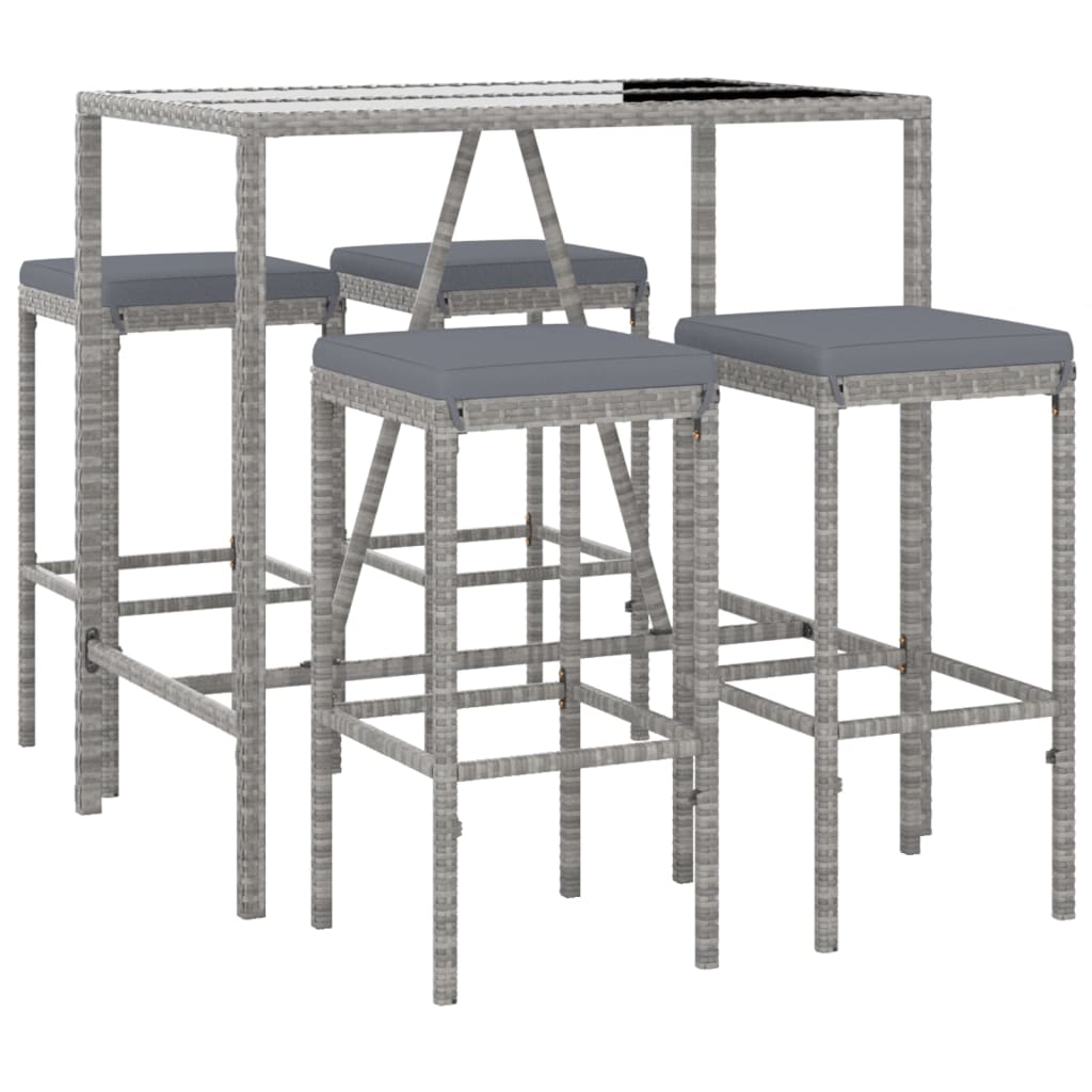 Set Bar da Giardino 5 pz con Cuscini in Polyrattan Grigio | homemem39