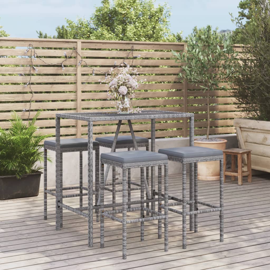Set Bar da Giardino 5 pz con Cuscini in Polyrattan Grigio | homemem39