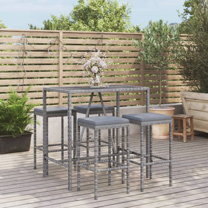 Set Bar da Giardino 5 pz con Cuscini in Polyrattan Grigio | homemem39