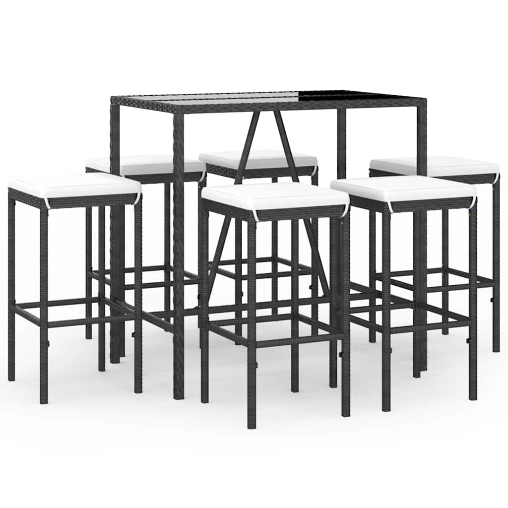 Set Bar da Giardino 7 pz con Cuscini in Polyrattan Nero | homemem39
