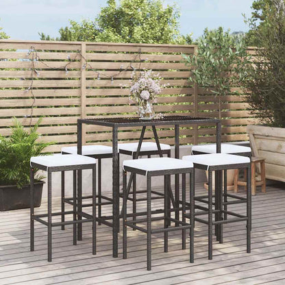Set Bar da Giardino 7 pz con Cuscini in Polyrattan Nero | homemem39