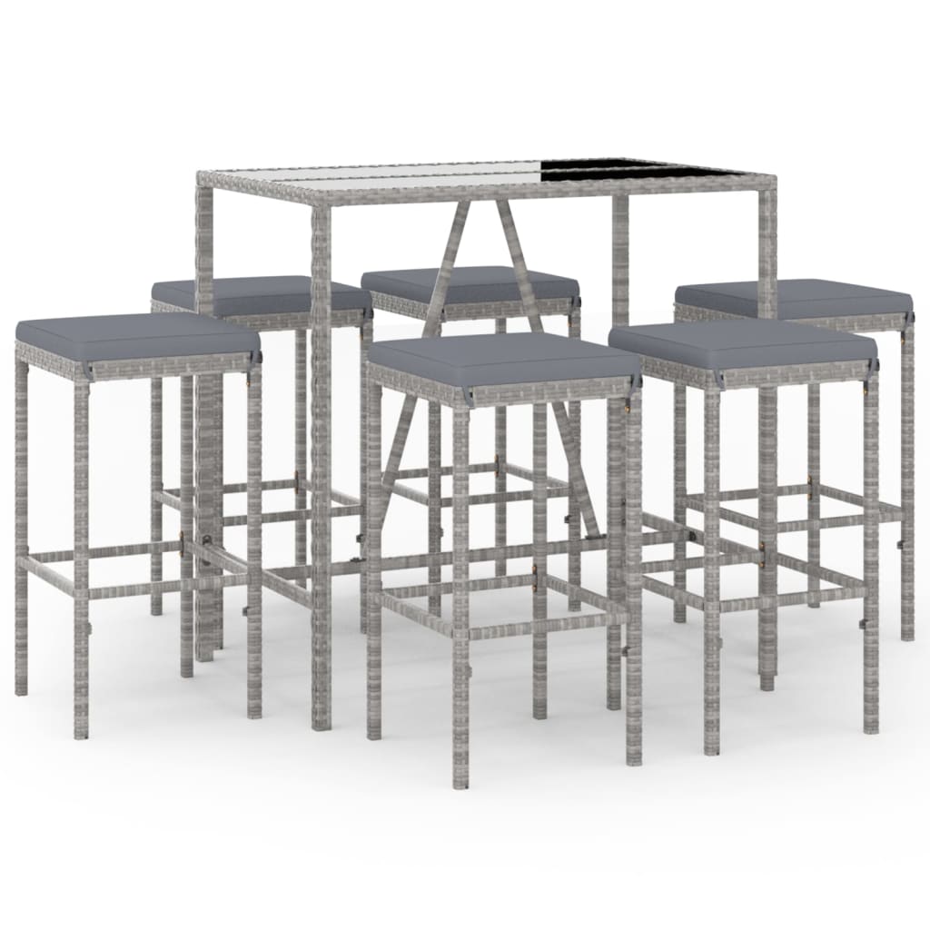 Set Bar da Giardino 7 pz con Cuscini in Polyrattan Grigio | homemem39