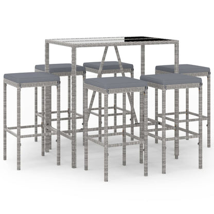Set Bar da Giardino 7 pz con Cuscini in Polyrattan Grigio | homemem39