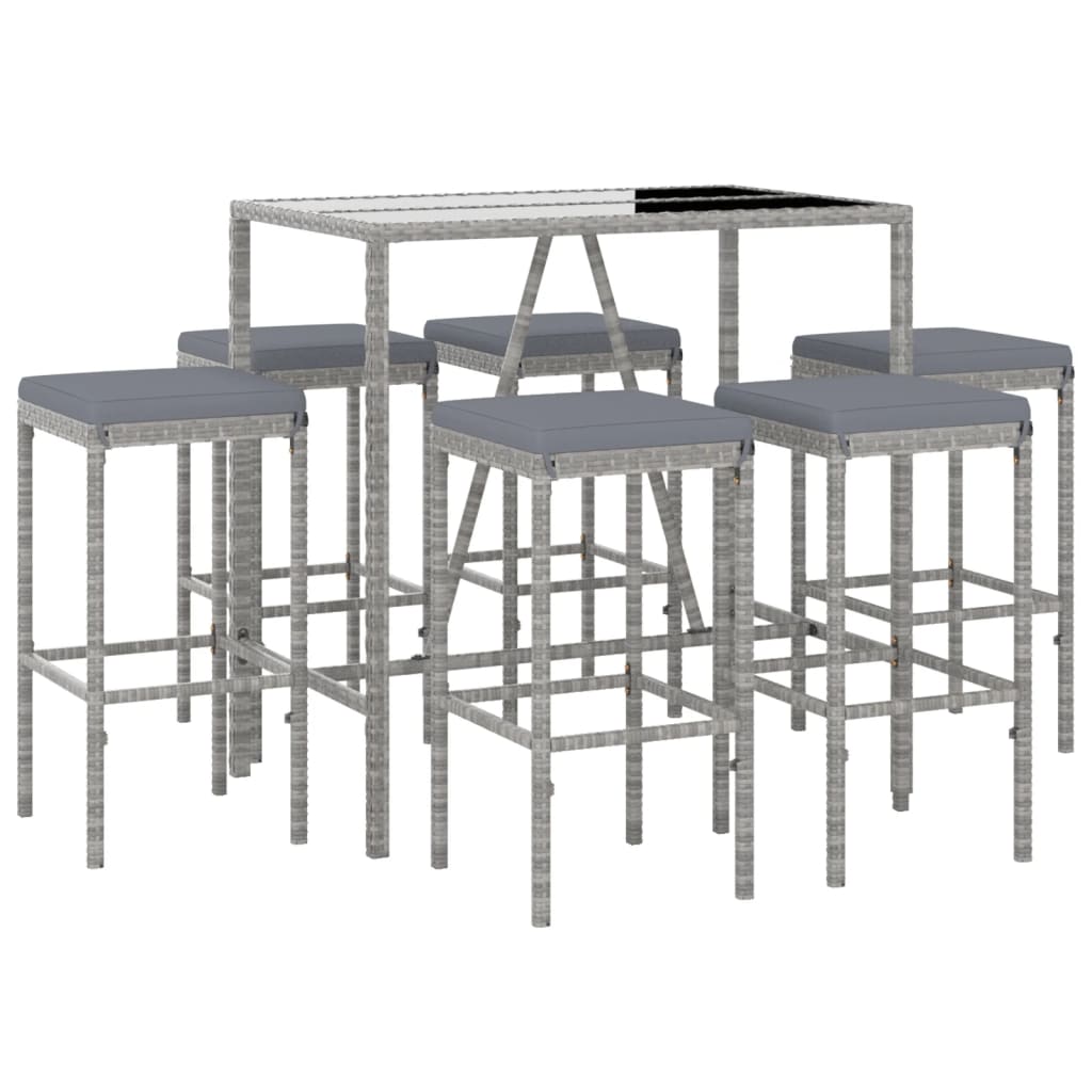 Set Bar da Giardino 7 pz con Cuscini in Polyrattan Grigio | homemem39