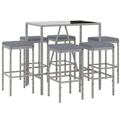 Set Bar da Giardino 7 pz con Cuscini in Polyrattan Grigio | homemem39