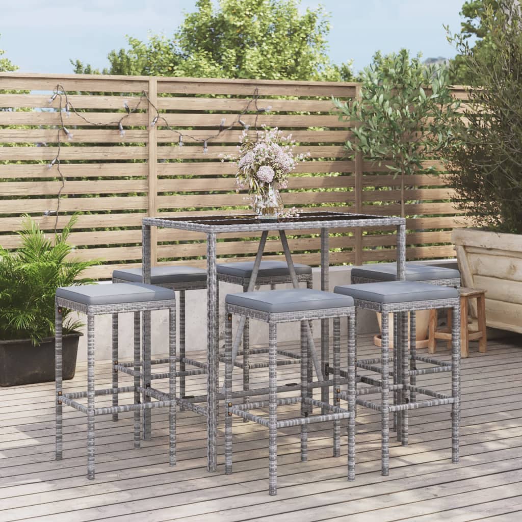 Set Bar da Giardino 7 pz con Cuscini in Polyrattan Grigio | homemem39
