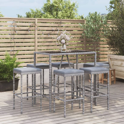 Set Bar da Giardino 7 pz con Cuscini in Polyrattan Grigio | homemem39