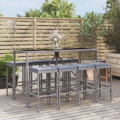 Set Bar da Giardino 9 pz con Cuscini in Polyrattan Grigio - homemem39