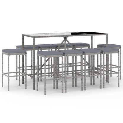 Set Bar da Giardino 11 pz con Cuscini in Polyrattan Grigio - homemem39