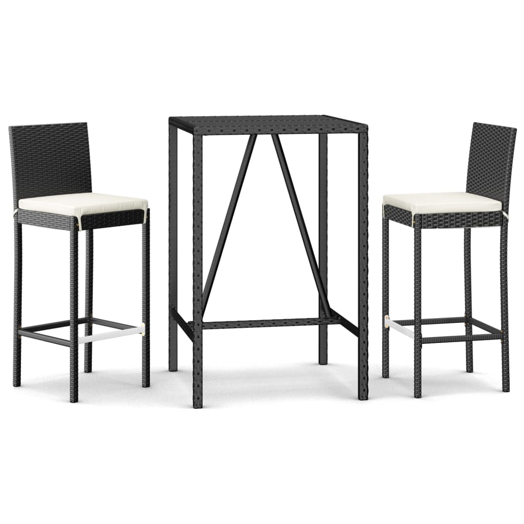 Set Bar da Giardino 3 pz con Cuscini in Polyrattan Nero | homemem39